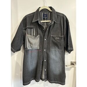 Bugle Boy Black Denim Pearl Snap Shirt Sz.‎ L VTG 90s Baggy Nostalgic Style